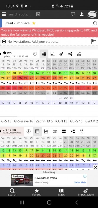 Questa la previsione di windguru